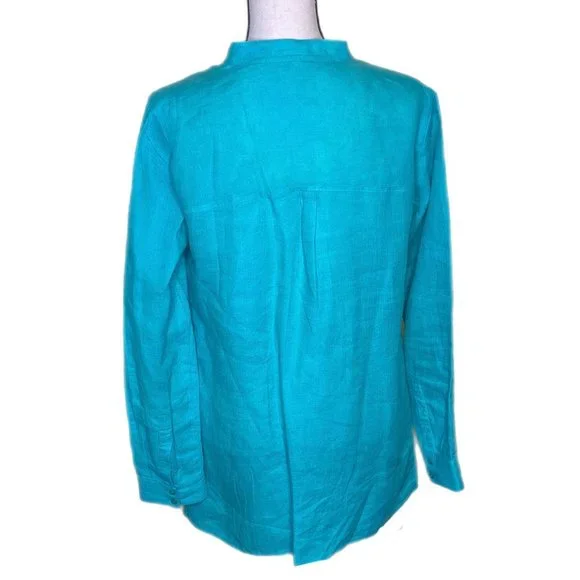 Eileen Fisher Long Sleeve Green Irish Linen Shirt Size XS - Picture 3 of 7